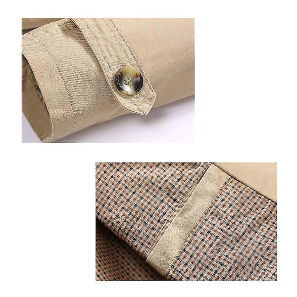 Herre Bomuldsjakke Ensfarvet Slim Fit Efterår Revers Casual Trenchcoat Light Khaki 2XL