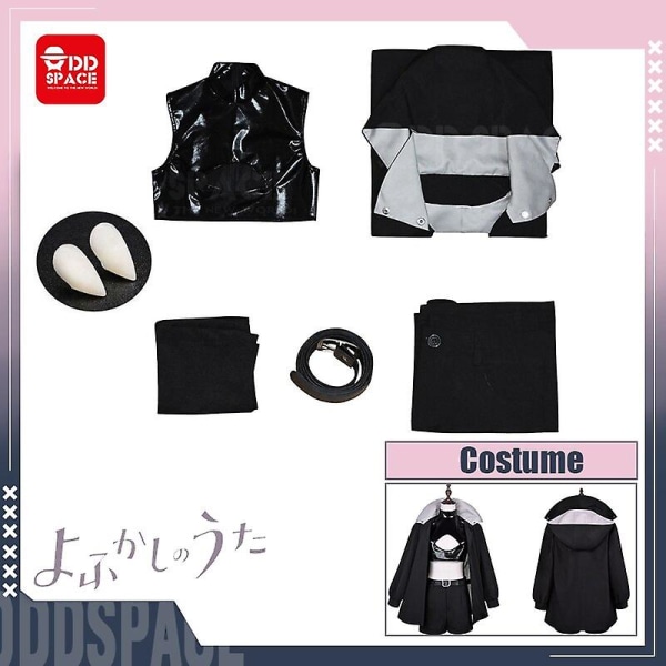 Nanakusa Nazuna Cosplay Call Of The Night Cosplay Kostym Svart Jacka Läder Shorts Outfit Yofukashi No Uta Cosplay Peruk kostym Skirt set 3XL