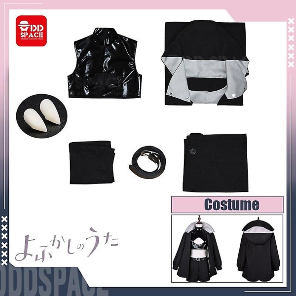 Nanakusa Nazuna Cosplay Call Of The Night Cosplay Kostym Svart Jacka Lädershorts Outfit Yofukashi No Uta Cosplay Peruk Kostym Wig 3XL