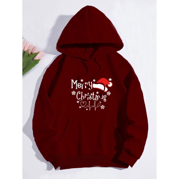 Joulukuvioiset print Muoti Carnival Party Naisten Vaatteet Casual collegepaita Hauska kuviollinen juhla Naisten hupparit Burgundy XXL