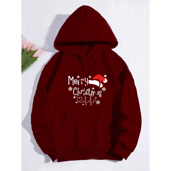 Juleprint Sweatshirts Mode Karneval Fest Kvinde Tøj Casual Sweatshirt Sjovt Mønster Fest Dame Hættetrøjer Burgundy XL