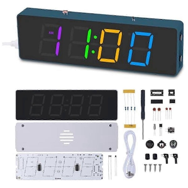 Lödningsövningskit, 4-siffrig digital väckarklocka med RGB färgglada lägen, DIY klocklödprojektkit