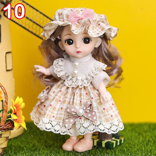 16 cm Mini Modeleksak Docka Med Kläder Miniatyr Barndocka Flicka Baby Söt Utklädnad 10