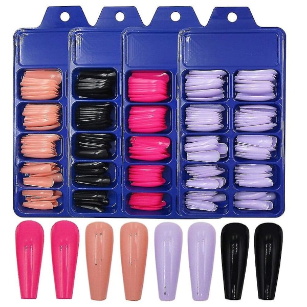Lösögonfransar, Akryl Nagel Tillbehör, Ballerina Färg, Transparent Fransk Stil, Konstgjord Full Täckning, Lång Stil, 100 Stycken Plum