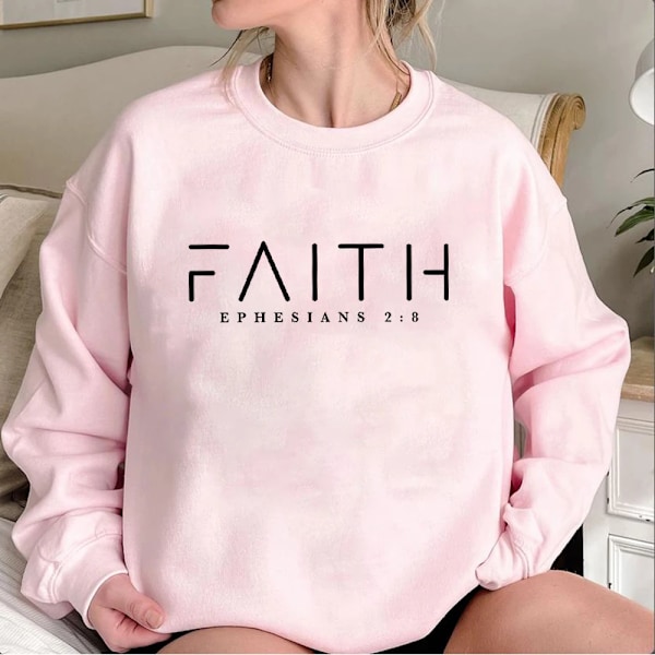 Trendig Faith Sweatshirt Bibelvers Tröja Kristna Kläder Dam Streetwear Tröja Hoodie Estetiska Kläder Pink XL