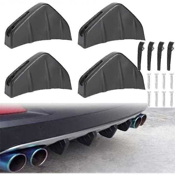 Bil Bagkofanger Spoiler, Diffuser Finner Universal Hajfinne Diffuser, Bagkofanger Læbe Diffuser Universal Biltilbehør Bil Diffuser Spoiler Sort 4 stk.