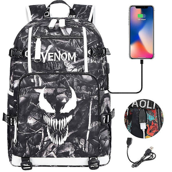 Venom Fashion Trykt USB Skoletaske til Unge (2-108) Color-12