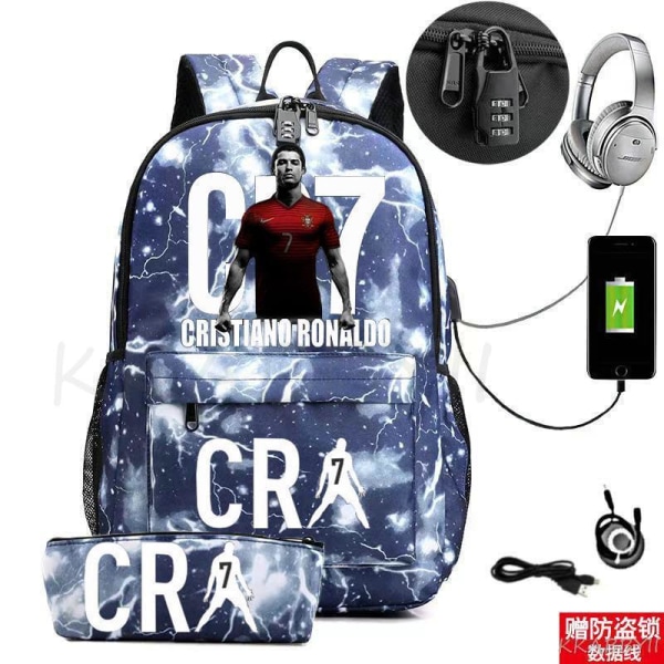CR7 Ryggsäck Barn Skolväska Canvas Studentryggsäck 2 st Green