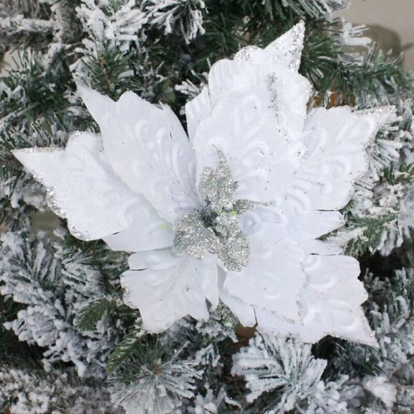 28CM 1/2/3kpl Suuri joulun keinotekoinen kukka Glitter Joulukuusen koristelu koti puutarha koulu ostoskeskus Lomatapahtuman koristelu 28CM White 3pcs