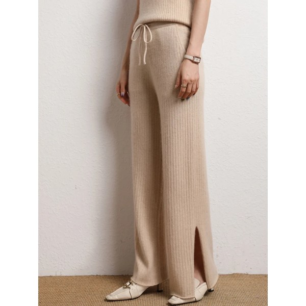 Ny Chic 100% Cashmere Dame Bukser med Brede Ben Efterår Vinter Casual Høj Kvalitet Bløde Varme Strikkede Drop Mop Bukser Koreansk Mode zi rong L