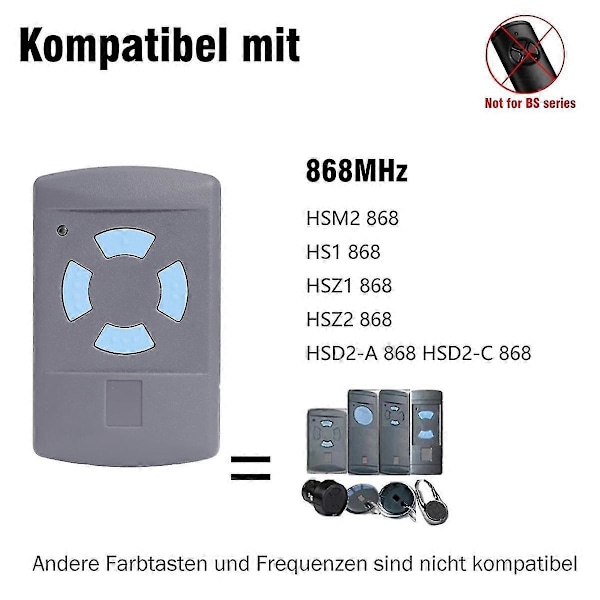 Garageportsöppnare, 3-pack garageportsfjärrkontroller kompatibla för 868MHz Hsm2/4 868, Hs1/2/4 868
