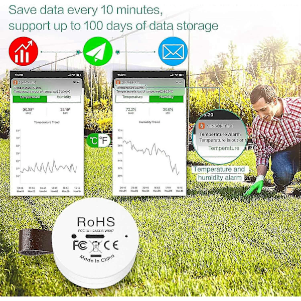 Bluetooth Termometer Hygrometer, Indendørs Termo-hygrometer Trådløs Mini Med Dataeksportfunktion, Kompatibel Med Ios Og Android Til Vin, Stue R
