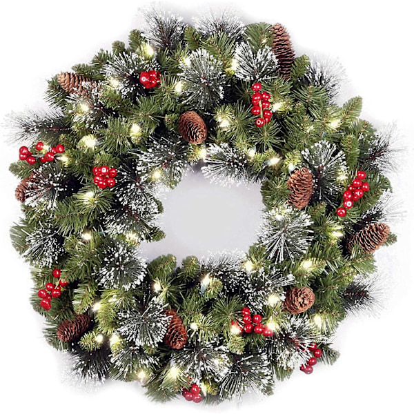 Kunstig julekrans, grønn, Crestwood Spruce, hvite lys, 45 cm