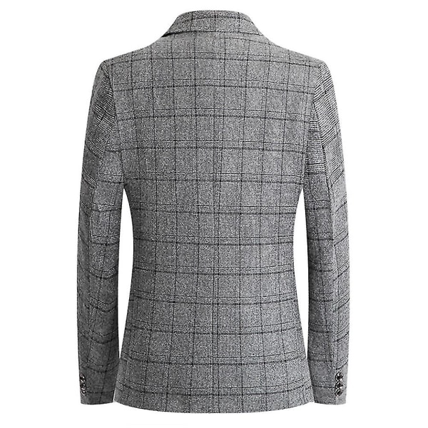 Herr Slim Fit Casual Två Knappar Kostymkavaj Rutig Blazer Business Jacka Grå L