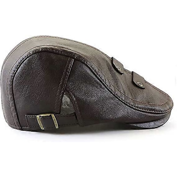 Dark Curry Herr Flat Cap Hatt Justerbar Flat Basker PU Läder 56-60cm