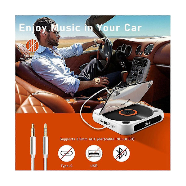Bærbar CD-afspiller Bluetooth-højttaler, LED-skærm, Stereoafspiller, Vægmonterbar CD-musikafspiller med