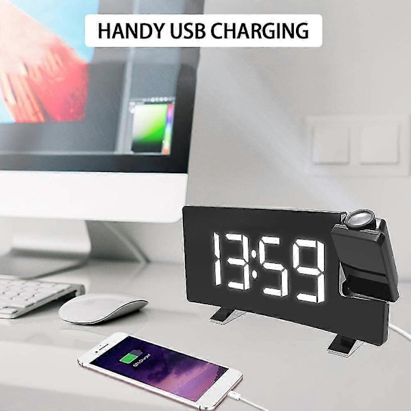 2025 Ny Digital Väckarklocka, Projektionsväckarklockor För Sovrum Med 4 Dimmer, USB-Telefonladdare, 180° Roterbar Projektor