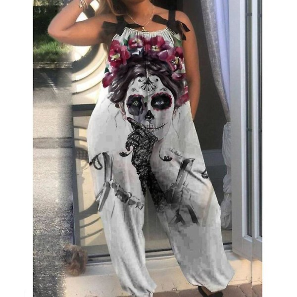Halloween Flaggermus Gresskar Spøkelse Søtt Trykk Dame Jumpsuits Rompers Overaller Ett Stykke Lin Casual Jumpsuits For Kvinner style 17 S