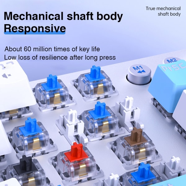 F3001 Trådløs 2,4G Bluetooth kablet tre-modus tastatur Mekanisk spillkontor trådløst bakgrunnsbelysning 87-tasters tastatur White G Brown switch