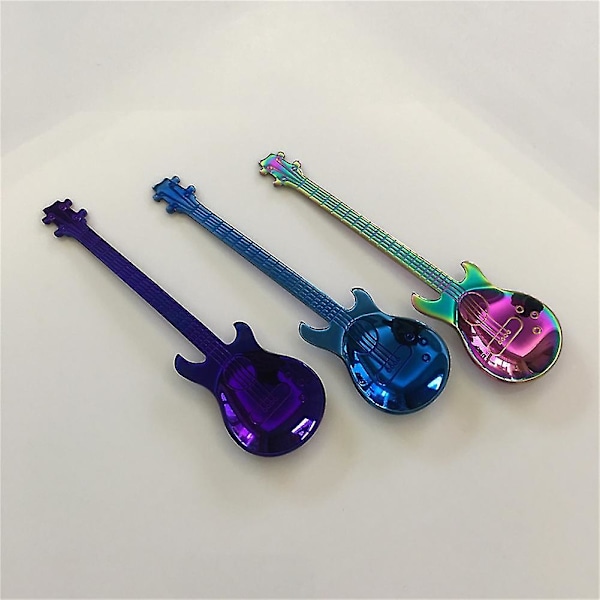 4 stk./sett Gitarformet Demitasse Kaffeskje i Rustfritt Stål Kjøkken Servise Q