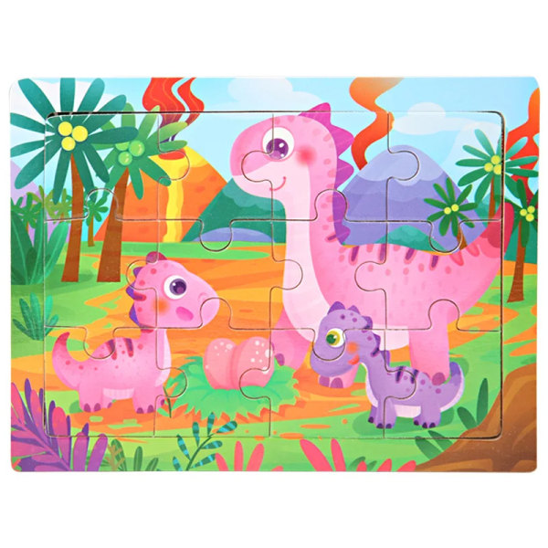 15*11cm 3D Pussel Tecknade Djur Träpussel Barn Kognitivt Pussel Baby Träleksaker Pedagogiska Leksaker för Barn 23-dino