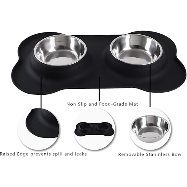 Anti-spild Skridsikre Silikone Pads + Madskåle, Egnet Til Fodring Af Små, Mellemstore Og Store Hunde Og Katte Hvalpe (sort)