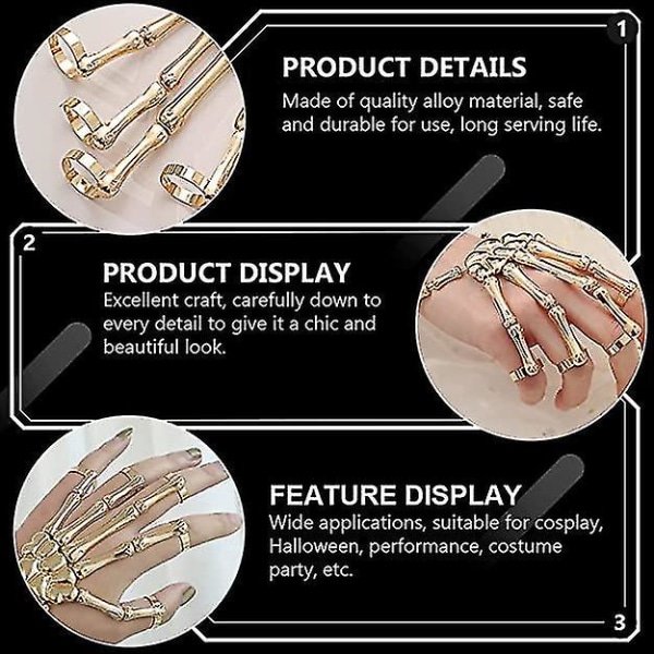 Hurtig Forsendelse Skelet Hånd Armbånd Legering Spøgelsesklo Armring Overdrevet Gotisk Fingerring Cosplay Kostume Til Mænd Kvinder Gold