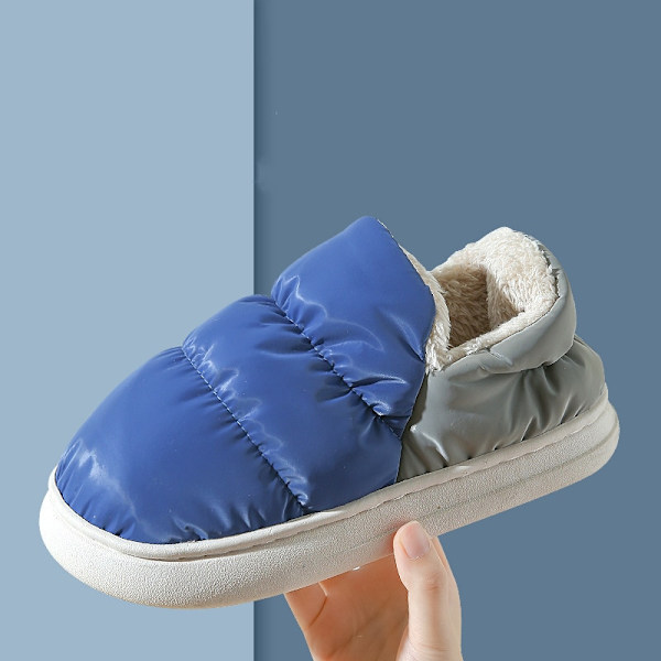 Varma mjuka bomullstofflor för inomhusbruk, halkfria par-tofflor för vintern Dark Blue 38-39(9.2-9.4 inch)