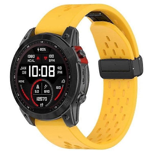 Kompatibel med Garmin Tactix 7 Pro / Fenix 7X / Fenix 7X Solar Silikone Urrem 26mm Åndbar Urrem med Foldespænde Yellow