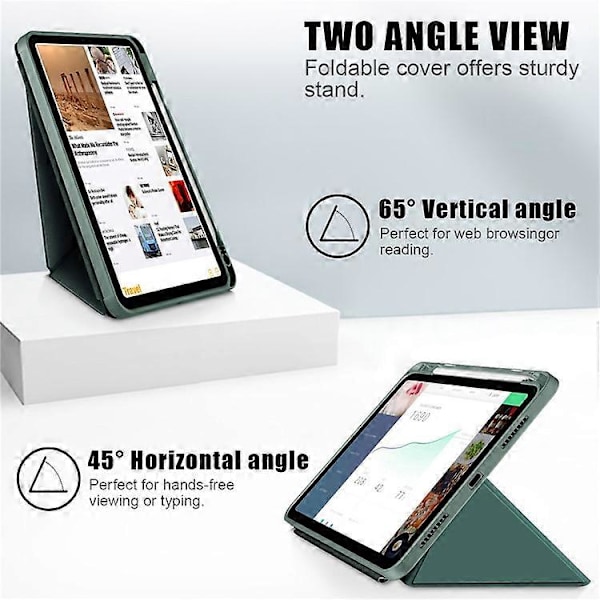 Kompatibel med iPad 10.9 (2022) / iPad 10. generation Origami Stand PU Læder Tablet Case Auto Vågn/Sov Pen Slot Beskyttelsescover DarkGreen