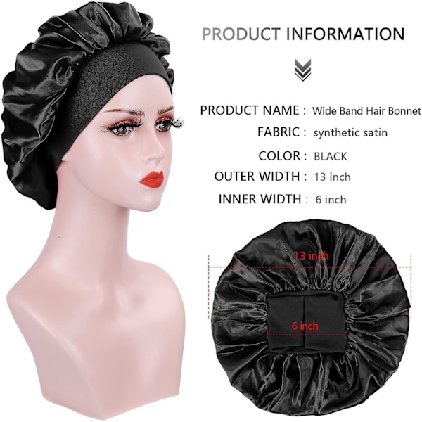 2 X Dam Satinhattar, Kvällshår Silk Hatt, Elastisk Satinhatt, Smink Silk Hatt (svart+rosa)
