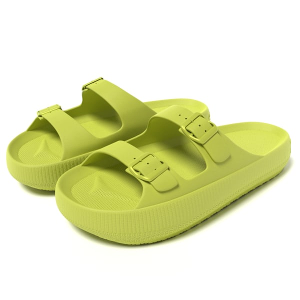 Tjock sula dam sandaler med dubbelt spänne pool gym dusch snabbtorkande tofflor med öppen tå inomhusskor Yellowgreen 38-39