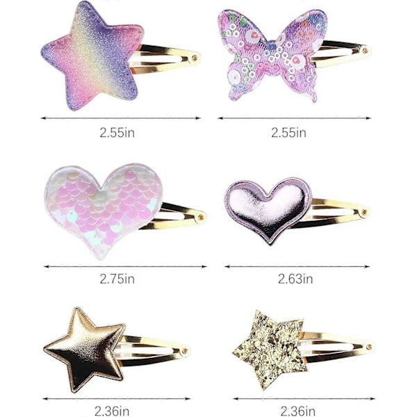 10 Par Hårspænder til Piger, Stjerne/Krone/Hjerte/Sommerfuglformede Hårnåle, Søde Hårspænder Metal Snap Barrettes Glitrende Hjerteformede Hårspænder til Børn H