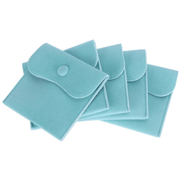 5 st Sammet Tryckknappspåse Smyckesförvaring Flanell Mocka Presentförpackning Blå 10x10cm