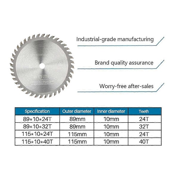 24T Hårdmetallbestyckad sågklinga 115mm Cirkelsågklinga för trä TCT-skiva Vinkel
