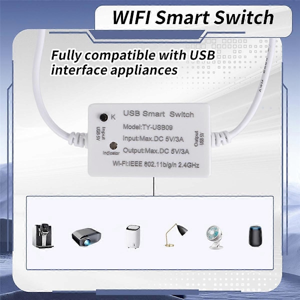 Tuya USB Bryter WIFI Kontroller Timer for USB for Hjem