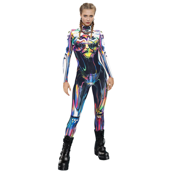 Naiset Robot Punk Skeleton Cyberpunk Steampunk Seksikäs Slim Jumpsuit Catsuit Cosplay Puvut Zentai Bodysuit Fancy Mekko Halloween G L