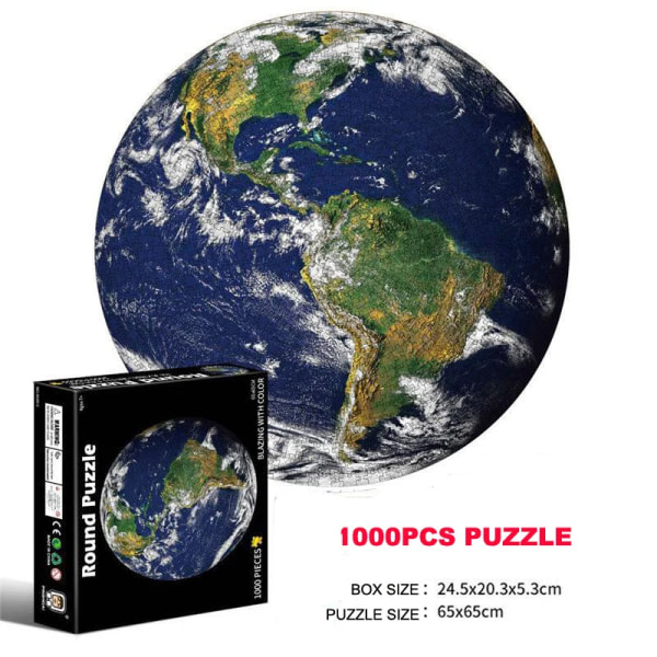 65CM Runt pussel 1000 bitar Kid 3D Earth Moon Constellation Rainbow Paper Montera pusselspel Utbildningsleksak för vuxen earth puzzle