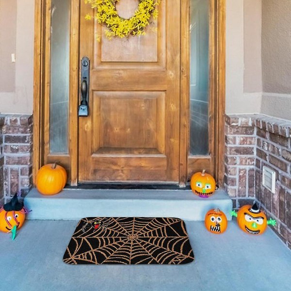 Halloween-ovimatto, hämähäkinverkko, lattiamatto, pestävä ja uudelleenkäytettävä ulko-ovimatto, Halloween-koriste, tervetuliaismatto Style 1