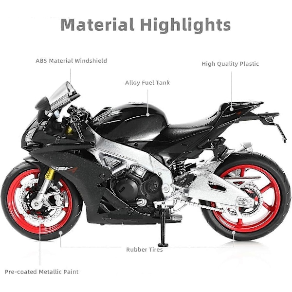 Aprilia RSV4 RR1000 Metallinen painevalettu moottoripyörämalli lelu (musta)