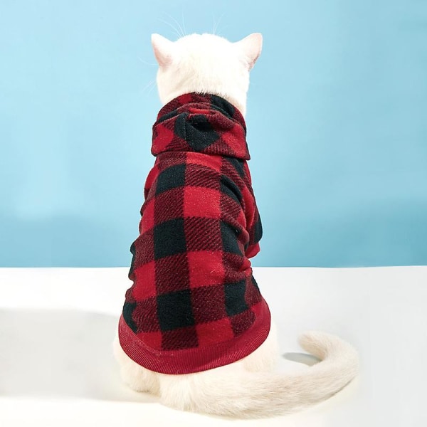 Plaid Hunde-hættetrøje Pet Fleece-trøje Hættejakke Varm Blød Black-Red L