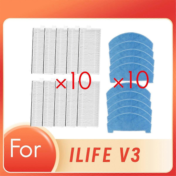 20 stk. moppefilter designet spesifikt for ILIFE V3X feierobotstøvsuger reservedeler