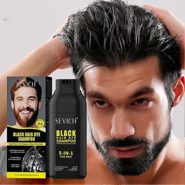 5-i-1 Hårfarveshampoo Skæg, Hår Naturlig Sort Farve Grå Dækning