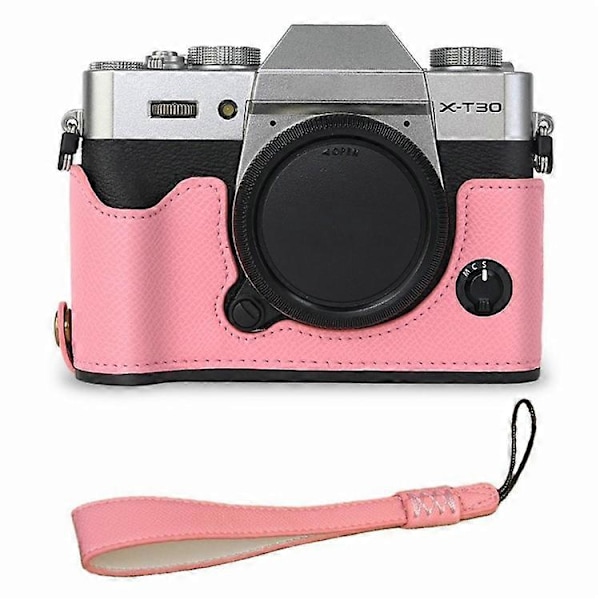 Kompatibelt för Fujifilm XT10 / XT20 / XT30 / XT30 II PU Läder Kameraväska Botten Halvkroppsskyddsfodral med Handgrepp Pink