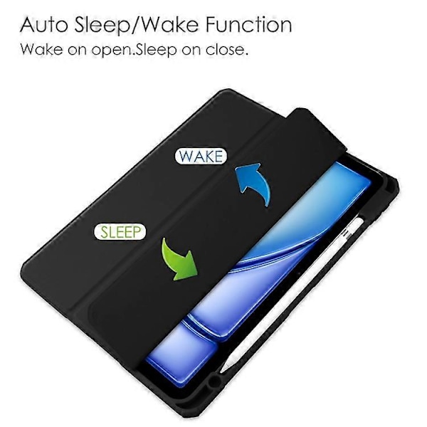 Kompatibelt Skal för iPad Air 11 (2024) Transparent Fodral PU Läder Auto Wake Sleep Skyddande Fodral med Pennhållare Black