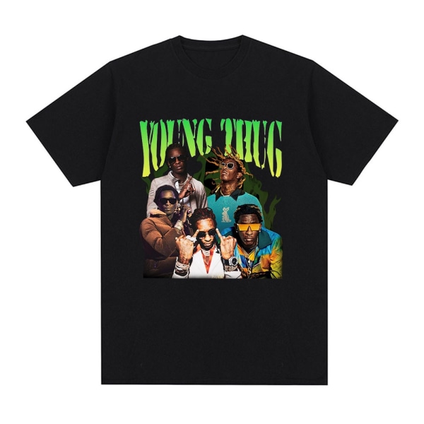 Rapper Young Thug Grafik T-shirt Mænd Kvinder Mode Hip Hop Vintage T-shirt Q05922 Black XL