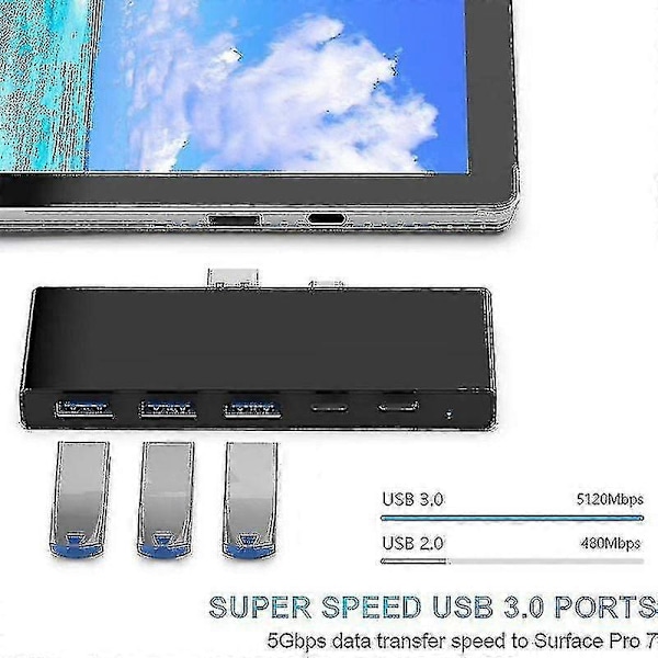 Dockingstation til Surface Pro 7 Usb Type C Surface Pro 7 7 i 1 Hub til Surface Pro 7 Tilbehør