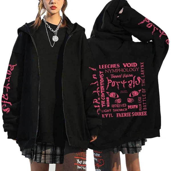 Melanie Martinez Portals Hoodies Tecknad Dragkedja Sweatshirts Hip Hop Streetwear Kappor Män Kvinna Oversized Jackor Y2K Kläder Black5 M