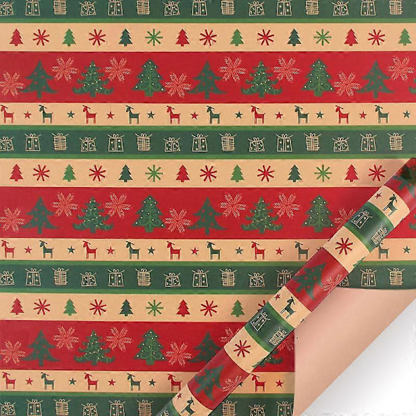 Nytt julekraftpapir, fargerik gaveinnpakning, juletre, leke, gavepapir, DIY-pose, bokpapir