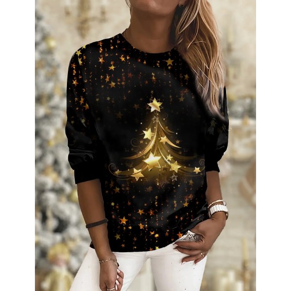 Ny Dam T-shirt Julgran Tryck T-shirts Toppar Långärmad Casual Toppar Mode Rund Hals Normal Passform Y2K Kläder För Tjejer CTZH231026SDB45 3XL